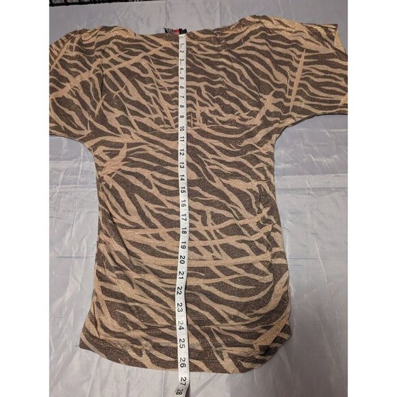 Gold Sparkle Animal Print Women's Size Medium Rush Side Balloon Sleeve Blouse - Picture 8 of 10